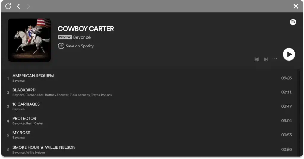 Spotify album desktop