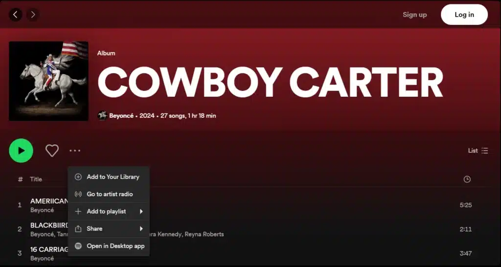 Spotify share album step 1