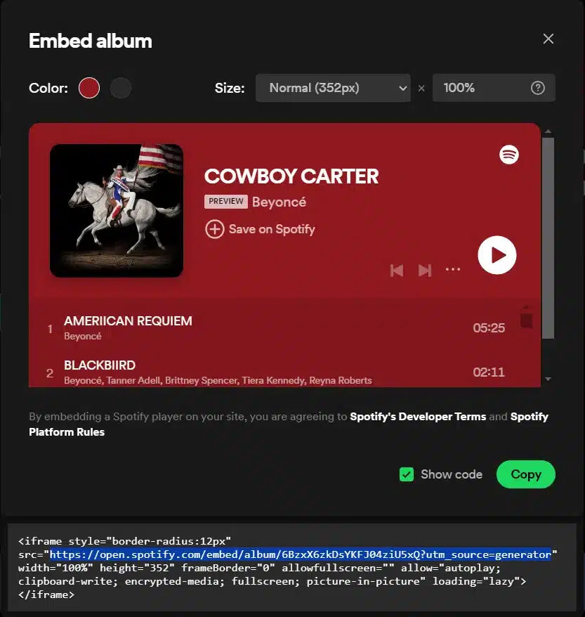 Spotify share album step 3