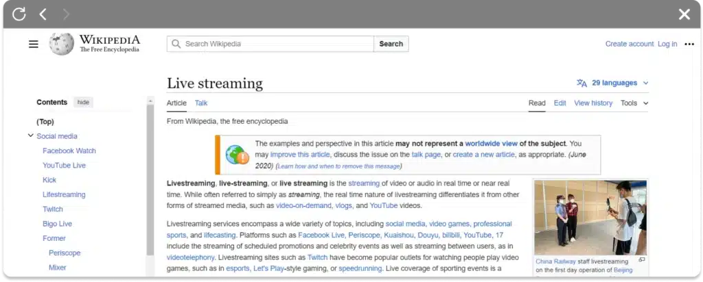 Wikipedia page desktop